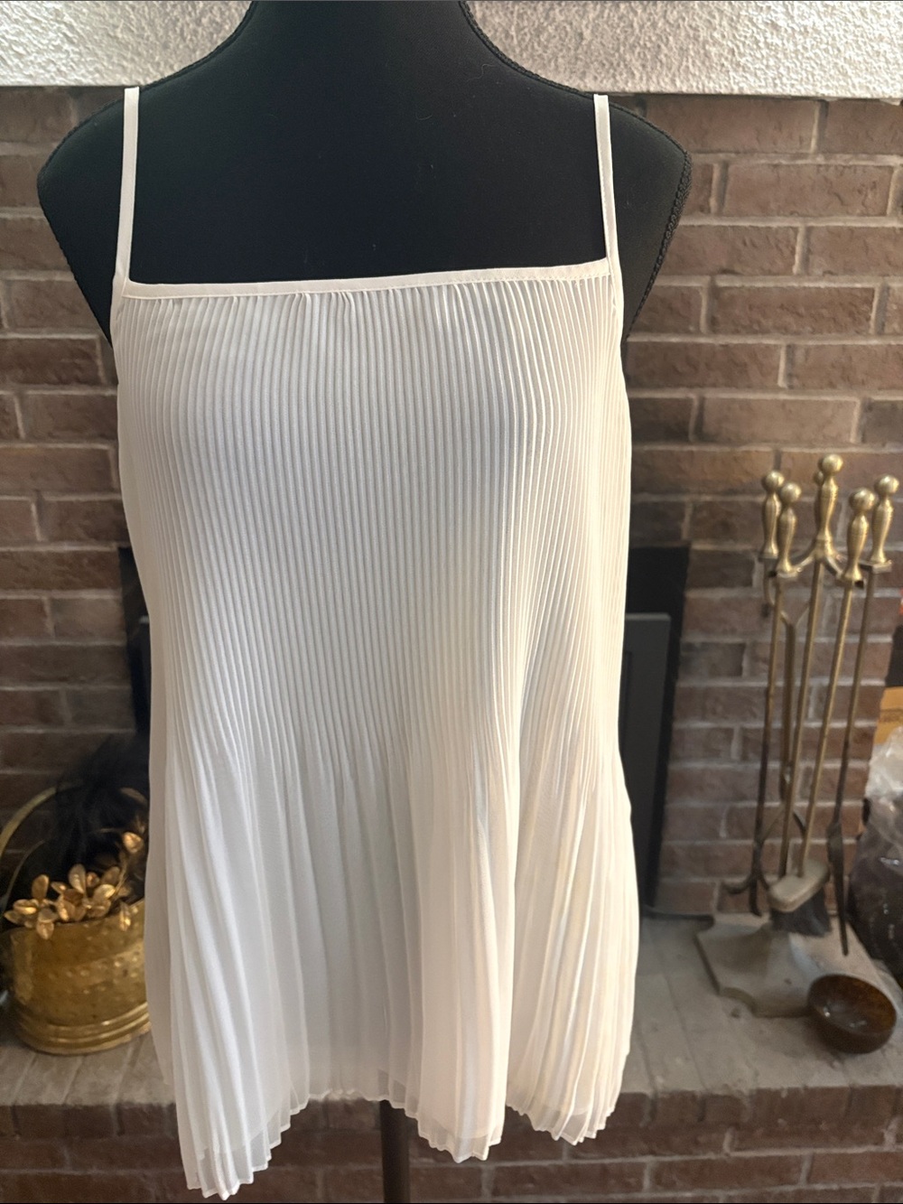 Only White Pleated Spaghetti Strap Camisole